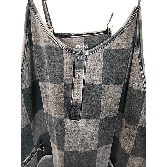 Rags Women’s Tank Romper Black Denim Check Size (L) NWT Snapless Jumpsuit - Picture 8 of 10